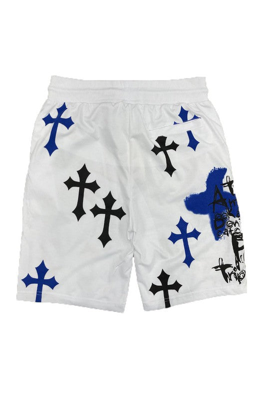 Boujee Mens Chrome Cross Skull Shorts