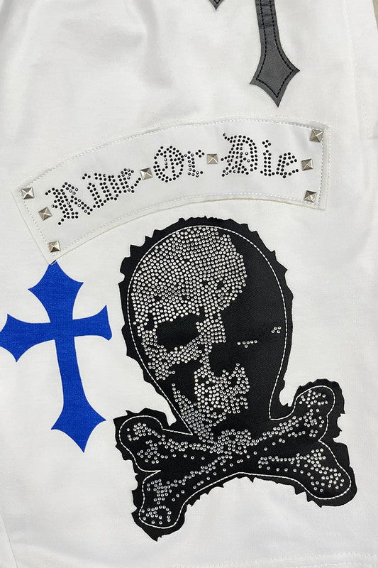 Boujee Mens Chrome Cross Skull Shorts