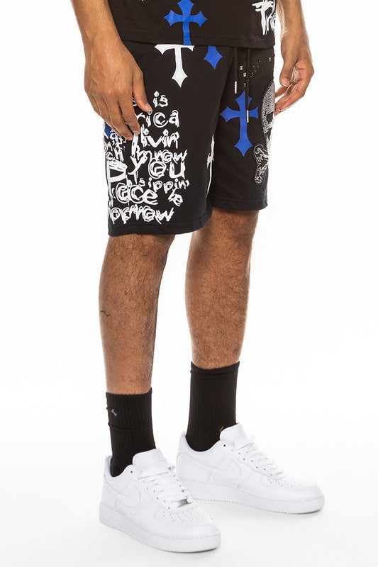 Boujee Mens Chrome Cross Skull Shorts
