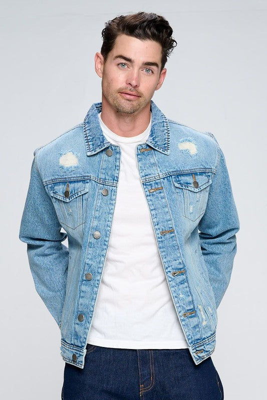 Men's Boujee Denim Jacket with Distressed