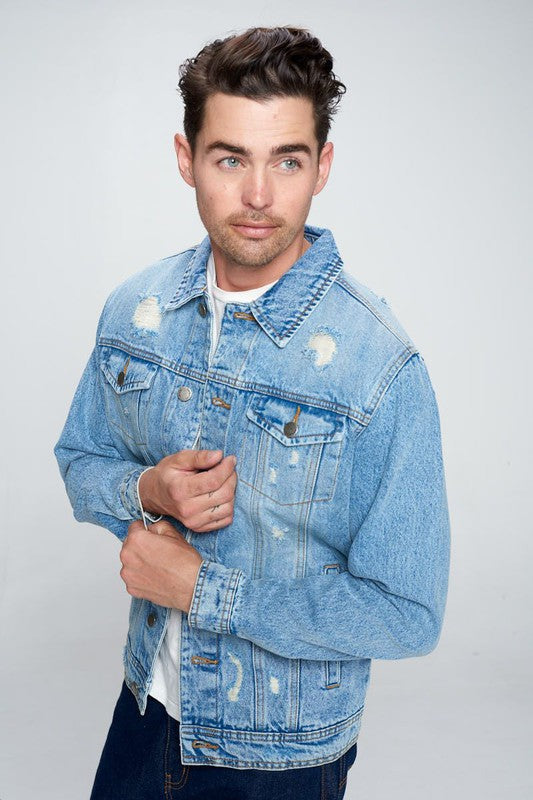 Men's Boujee Denim Jacket with Distressed