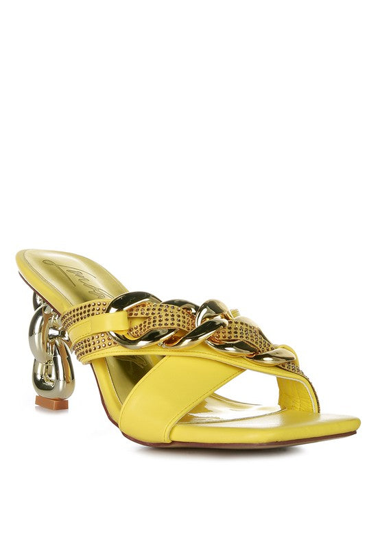 Boujee Metallic Chain Heeled Diamante Sandals