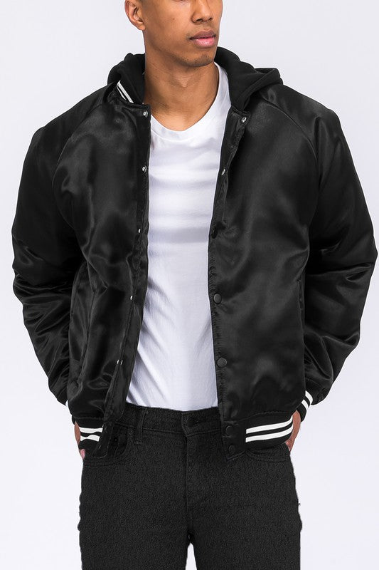 Boujee satin varsity bomber jacket