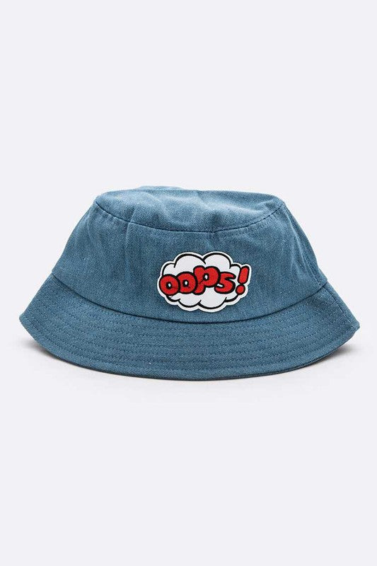 Oops Embroidered Patch Denim Bucket Hat