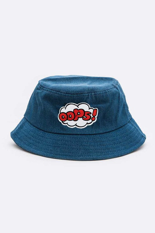 Oops Embroidered Patch Denim Bucket Hat