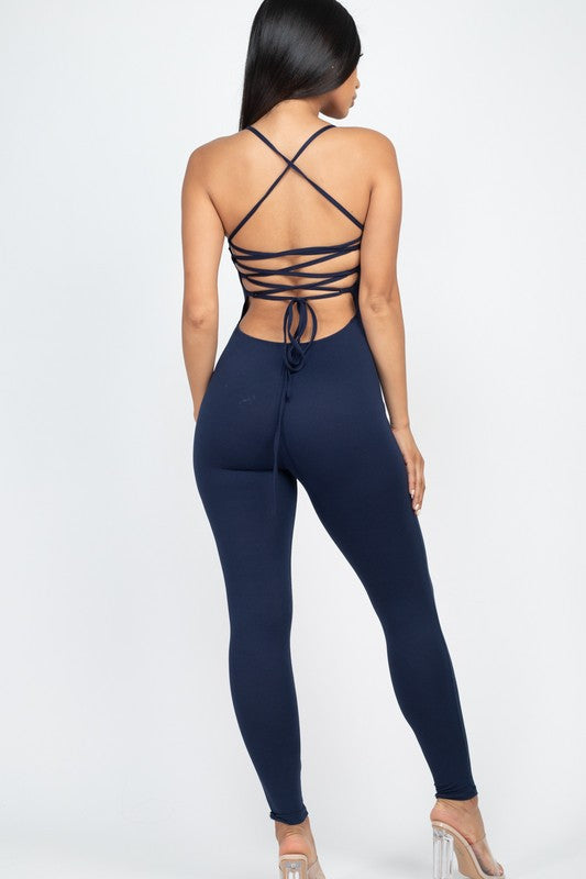 Criss-Cross Open Back Boujee Bodycon Jumpsuit