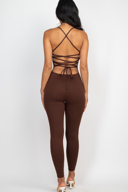 Criss-Cross Open Back Boujee Bodycon Jumpsuit