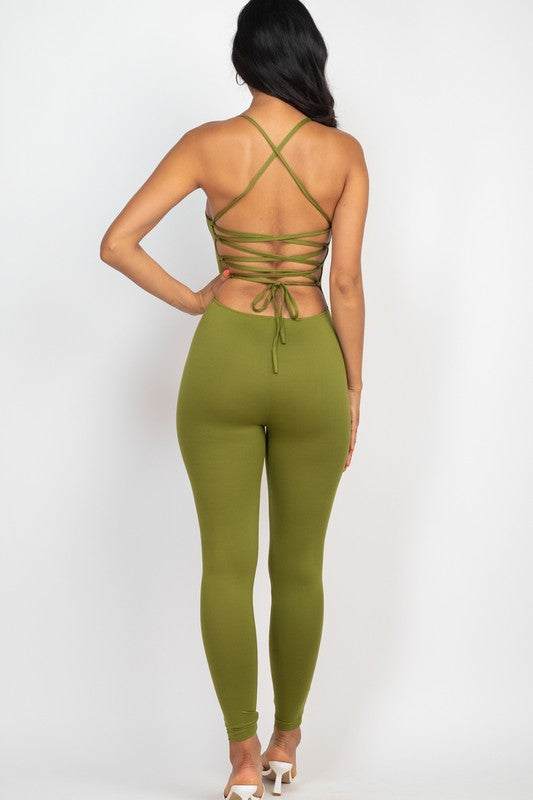 Criss-Cross Open Back Boujee Bodycon Jumpsuit