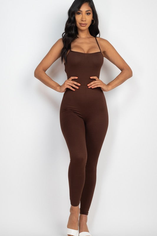 Criss-Cross Open Back Boujee Bodycon Jumpsuit