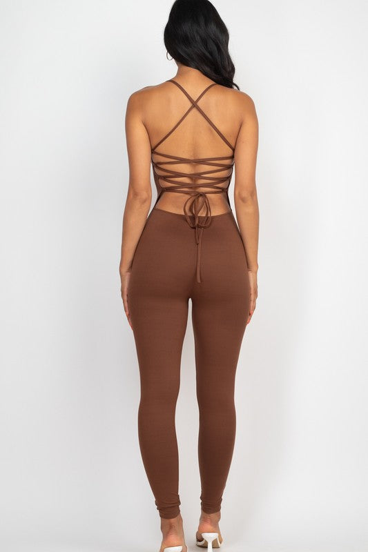 Criss-Cross Open Back Boujee Bodycon Jumpsuit