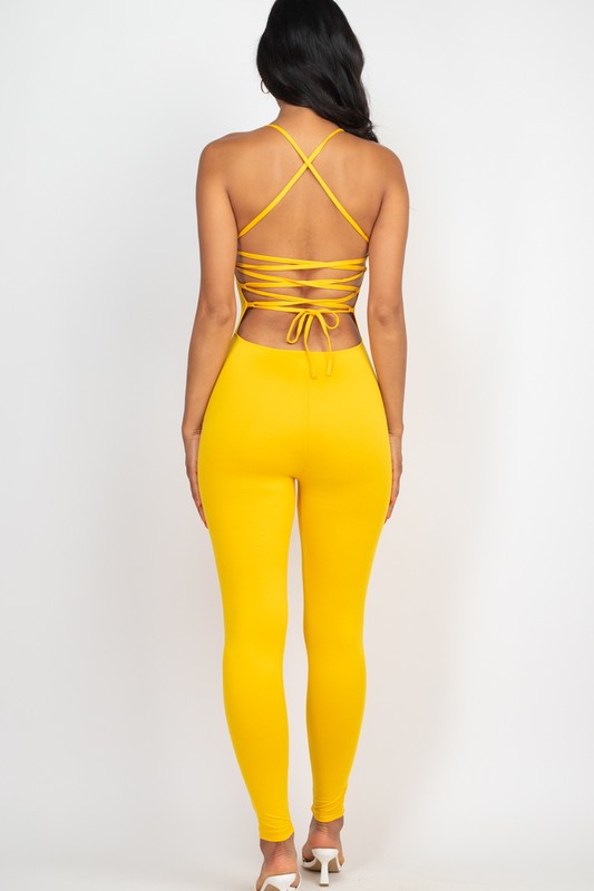 Criss-Cross Open Back Boujee Bodycon Jumpsuit