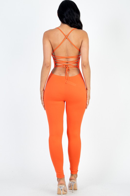 Criss-Cross Open Back Boujee Bodycon Jumpsuit