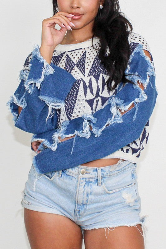 Super cute Athena star sleeve denim top