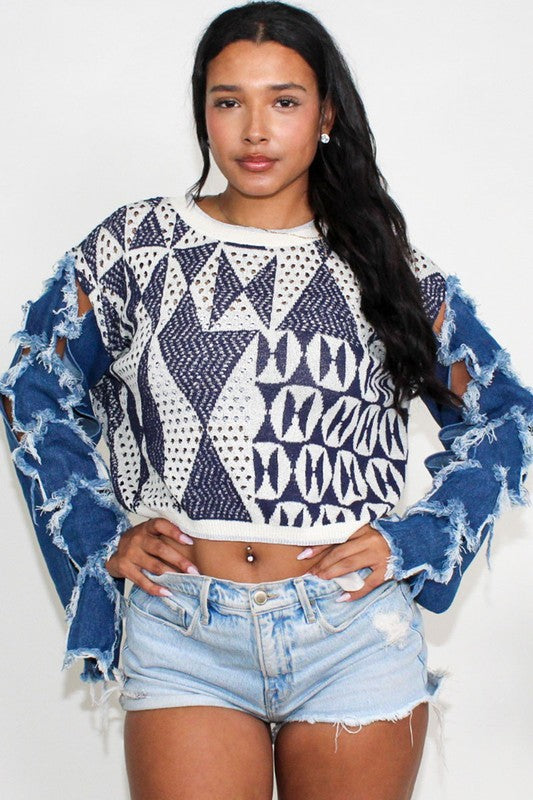 Super cute Athena star sleeve denim top