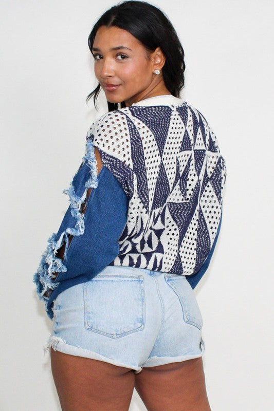 Super cute Athena star sleeve denim top