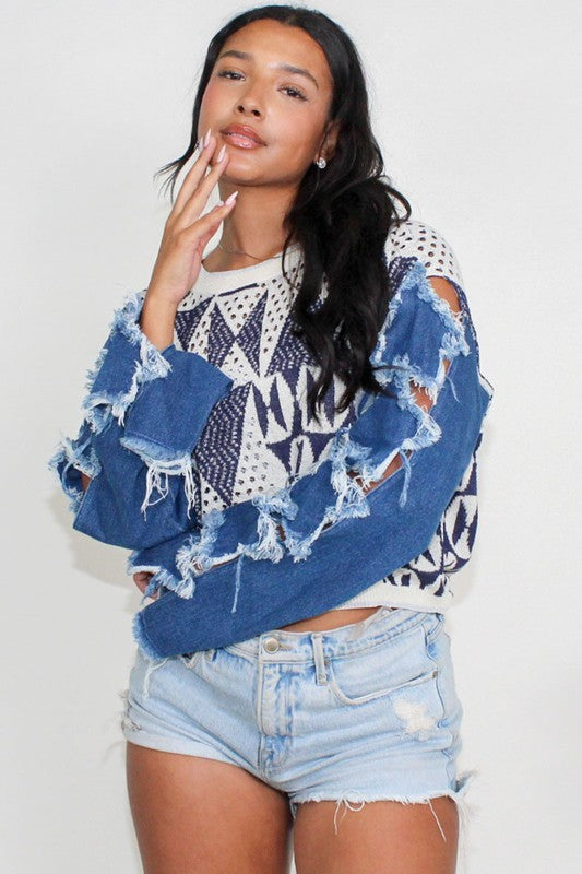 Super cute Athena star sleeve denim top