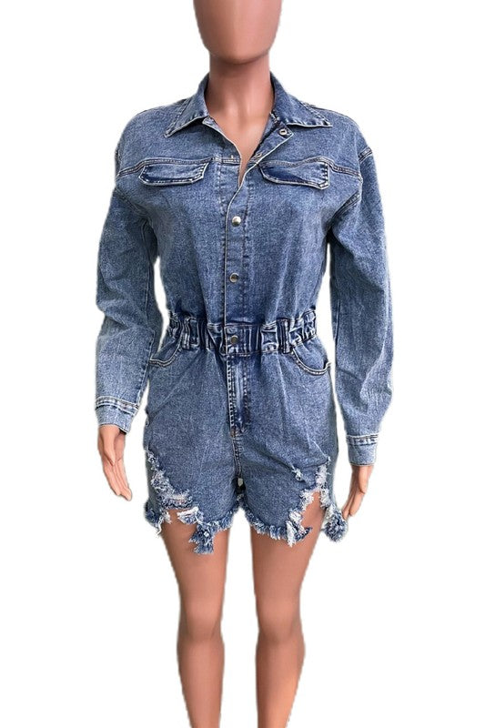 Boujee denim romper