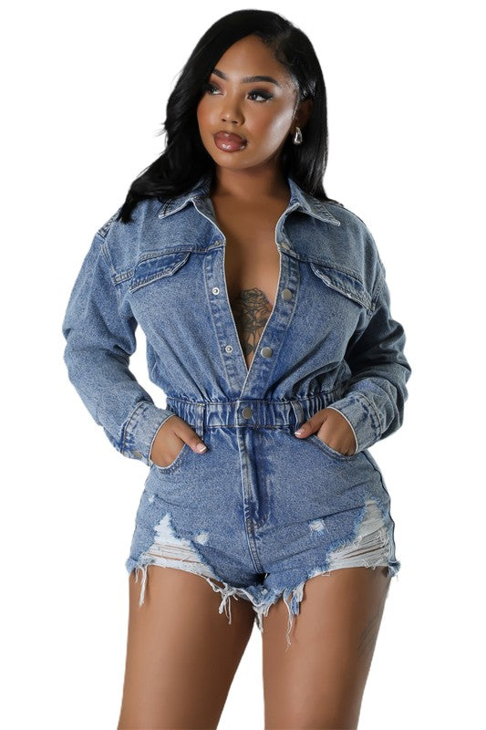 Boujee denim romper