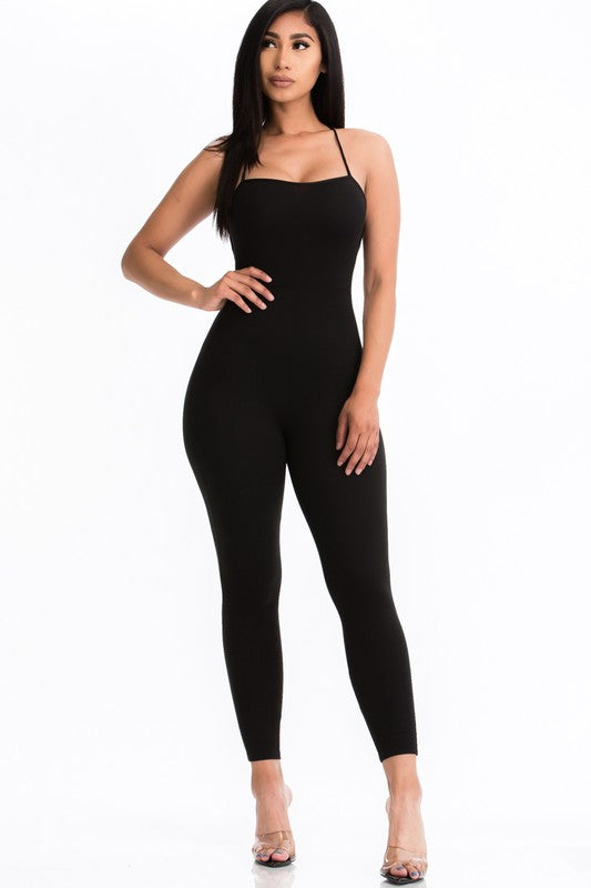 Criss-Cross Open Back Boujee Bodycon Jumpsuit