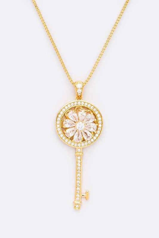 Cubic Zirconia Key Pendant Necklace