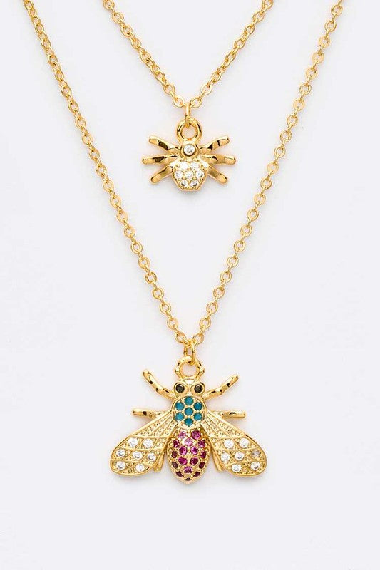 Cubic Zirconia Bee Pendant Layer Necklace