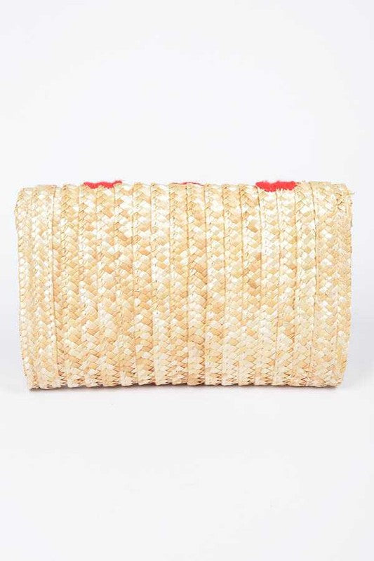 Heart Pattern Straw Convertible Clutch Bag