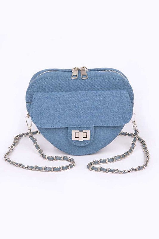 Denim Heart Shape Crossbody Swing Bag