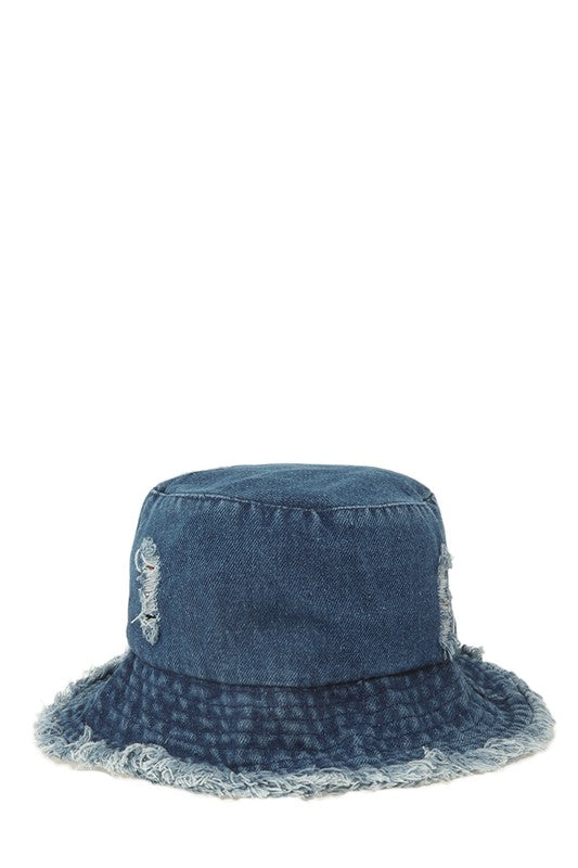 Distressed  Denim Bucket Hat