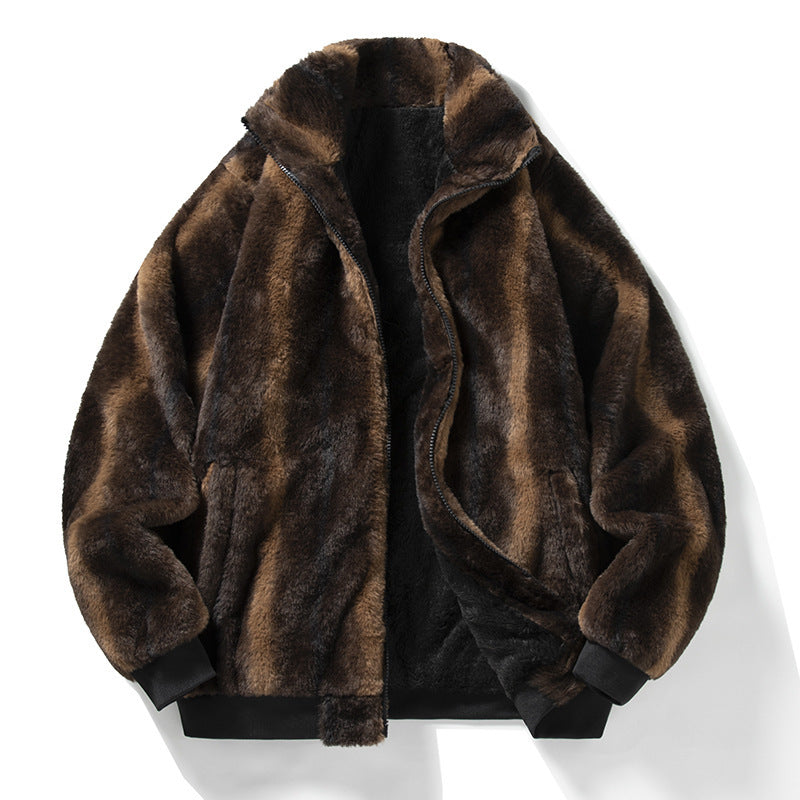 New Velvet Stand Collar Hooded Jacket For Men
