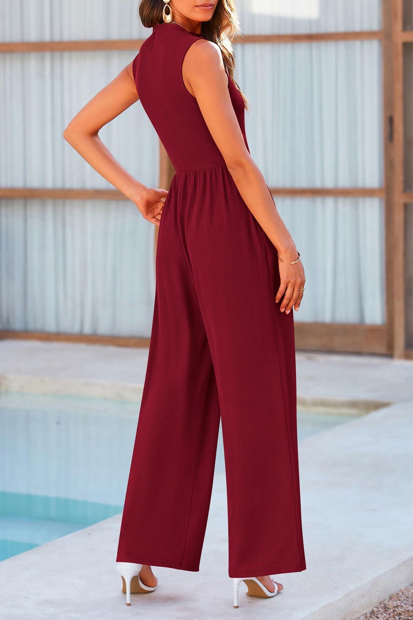 Mock Neck Boujee Sleeveless Wide Leg Jumpsuit